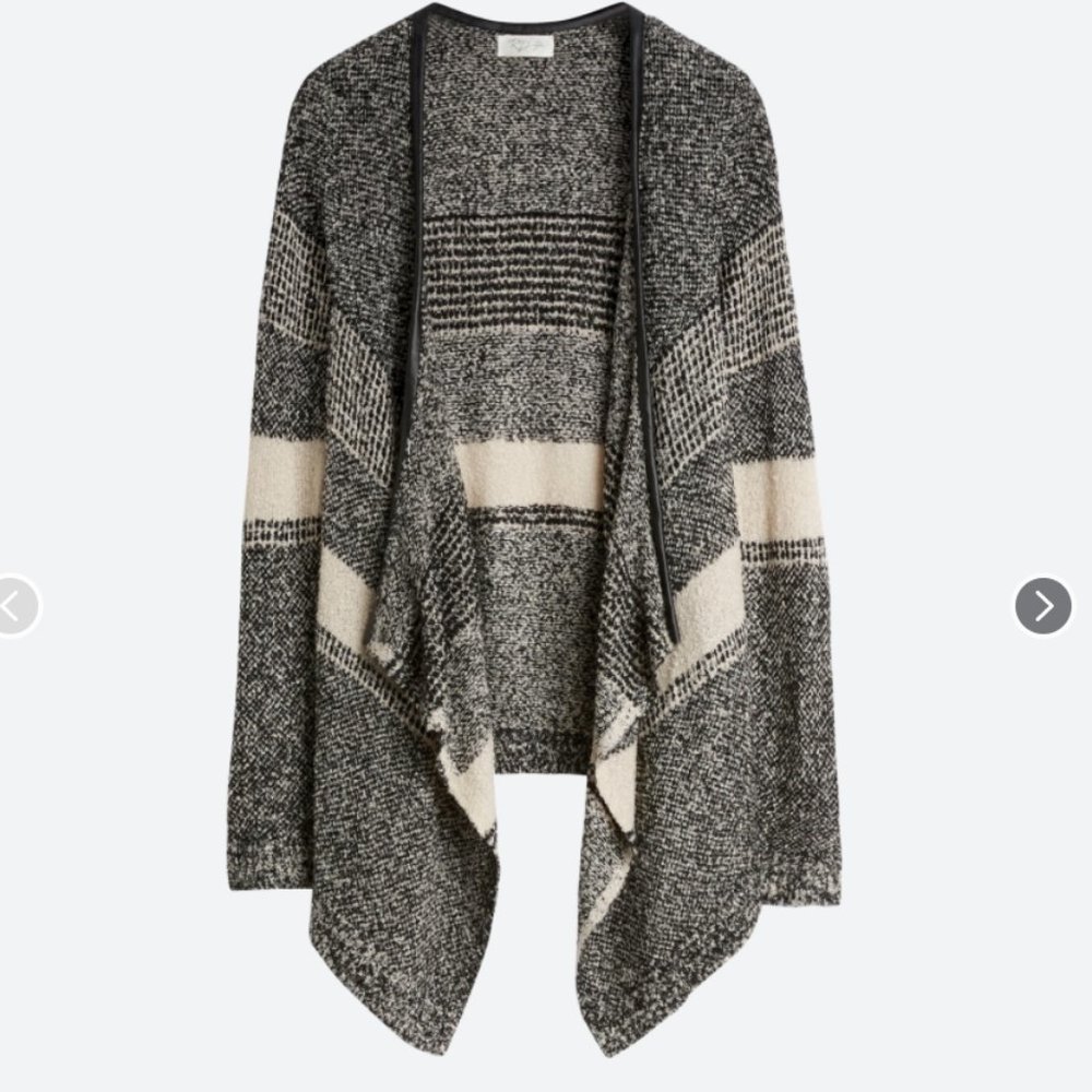 Cozy Draped Open Cardigan Sweater with Vegan Leather Trim - size Small